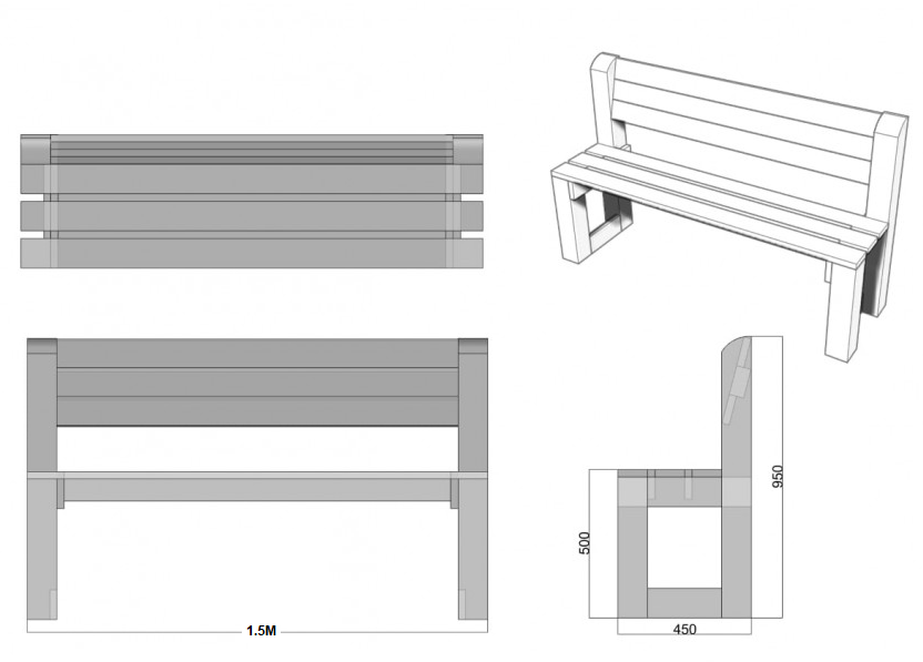 Angled Back Bench No Arms Dimensions