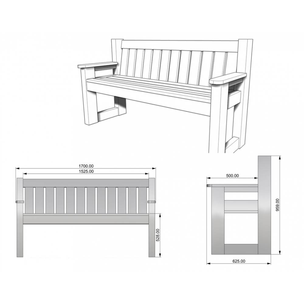 Recycled Plastic Armed Bench - Technical Specifications