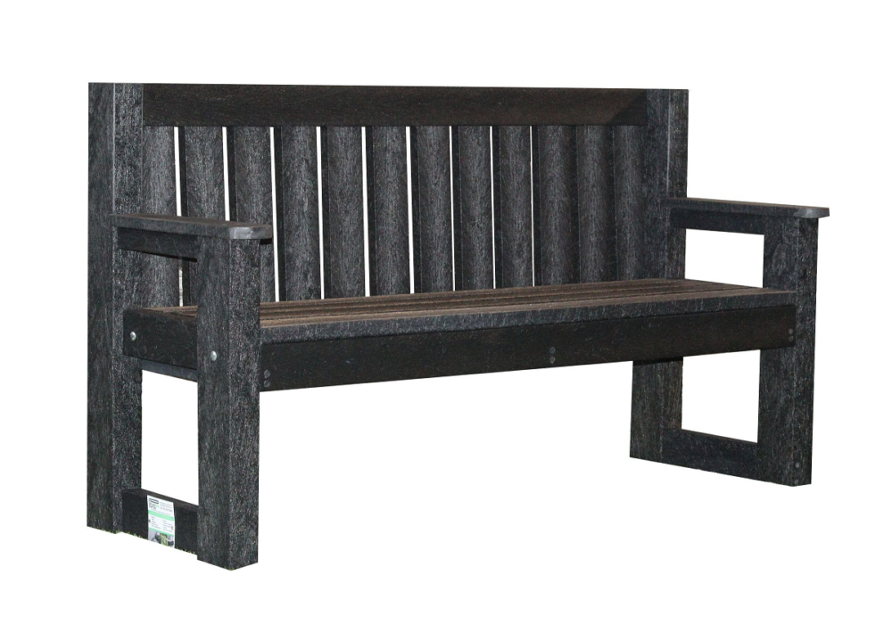 Armed Recycled Plastic Bench with Vertical Back